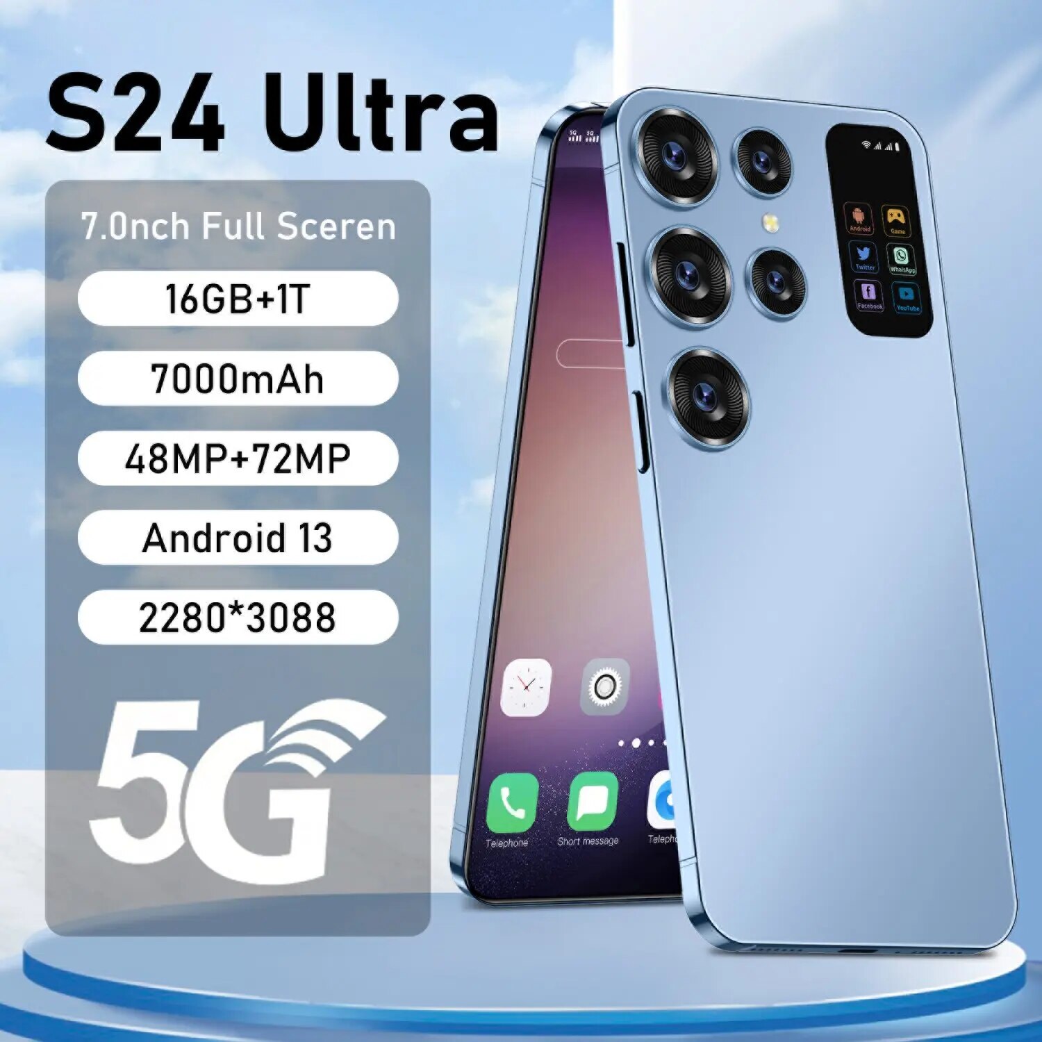 S24 Ʈ 7.0 ġ HD ũ Ʈ,    ȵ̵ 13,   , NFC , 16GB + 1TB, 5GPhone, 7000mAh, 72MP
